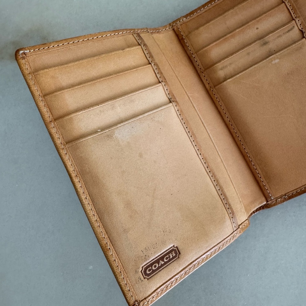 Vintage Coach Signature Brown and Tan Trifold Wallet - Picture 5 of 10